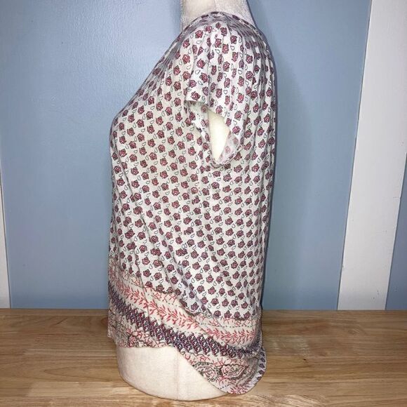 Lucky Brand, Short Sleeve 1/4 Button Down Boho Patterned Top Small Women - Picture 4 of 11